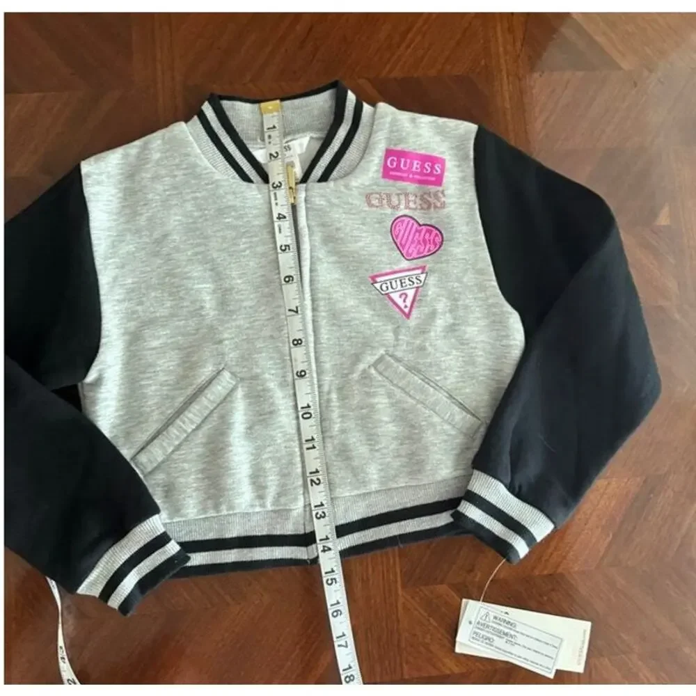 Guess Kids Gray Black Varsity Zip Jacket NWT Size 6X Logo Jacket